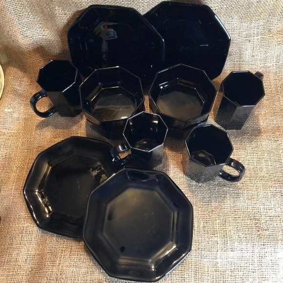 Octime Black Glass Dishes Set for 4 - Picture 4 of 5